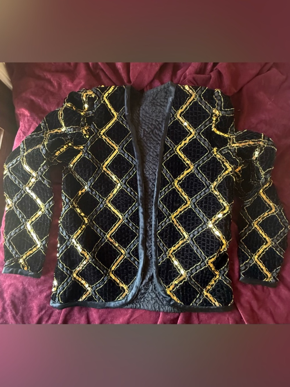 Stunning Vintage 1980s Black Velvet & Sequined Jacket